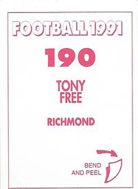 1991 Select AFL Stickers #190 Tony Free Back